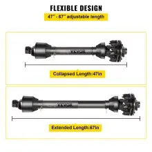VEVOR PTO Shaft, 1-3/8” PTO Drive Shaft, 6 Spline Both Ends PTO Driveline Shaft, Series 6 Tractor PTO Shaft, 47”-67” Brush Hog PTO Shaft, Black PTO Shaft w/Slip Clutch for Bush Hog/Finish Mower