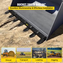 VEVOR Bucket Tooth Bar 66'' Inside Bucket Width Tractor Bucket Teeth 9.84'' Teeth Space Tooth Bar for Loader Bucket 23TF Bolt on Tooth Bucket Enables Penetration of Compacted Soil and Other Materials