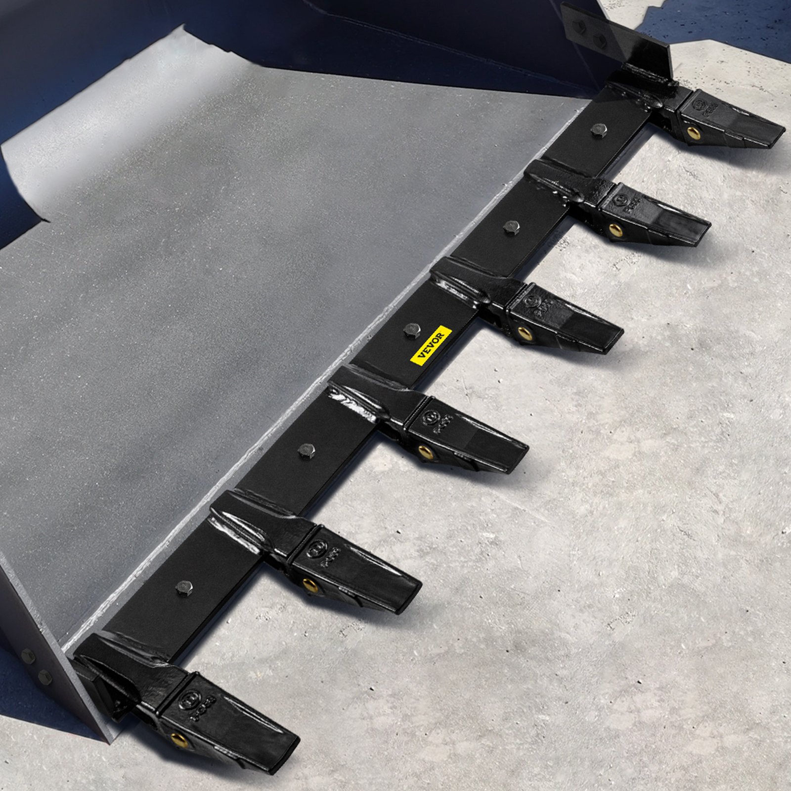 VEVOR Bucket Tooth Bar, 48in Inside Bucket Width Tractor Bucket Teeth, 9.84in Teeth Space Tooth Bar for Loader Bucket 23TF, Bolt on Tooth Bucket Enables Penetration of Compacted Soil