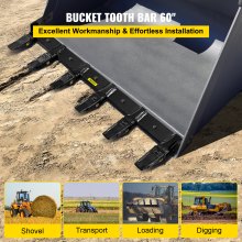 VEVOR Bucket Tooth Bar 60'' Inside Bucket Width Tractor Bucket Teeth 9.84'' Teeth Space Tooth Bar for Loader Bucket 23TF Bolt on Tooth Bucket Enables Penetration of Compacted Soil and Other Material