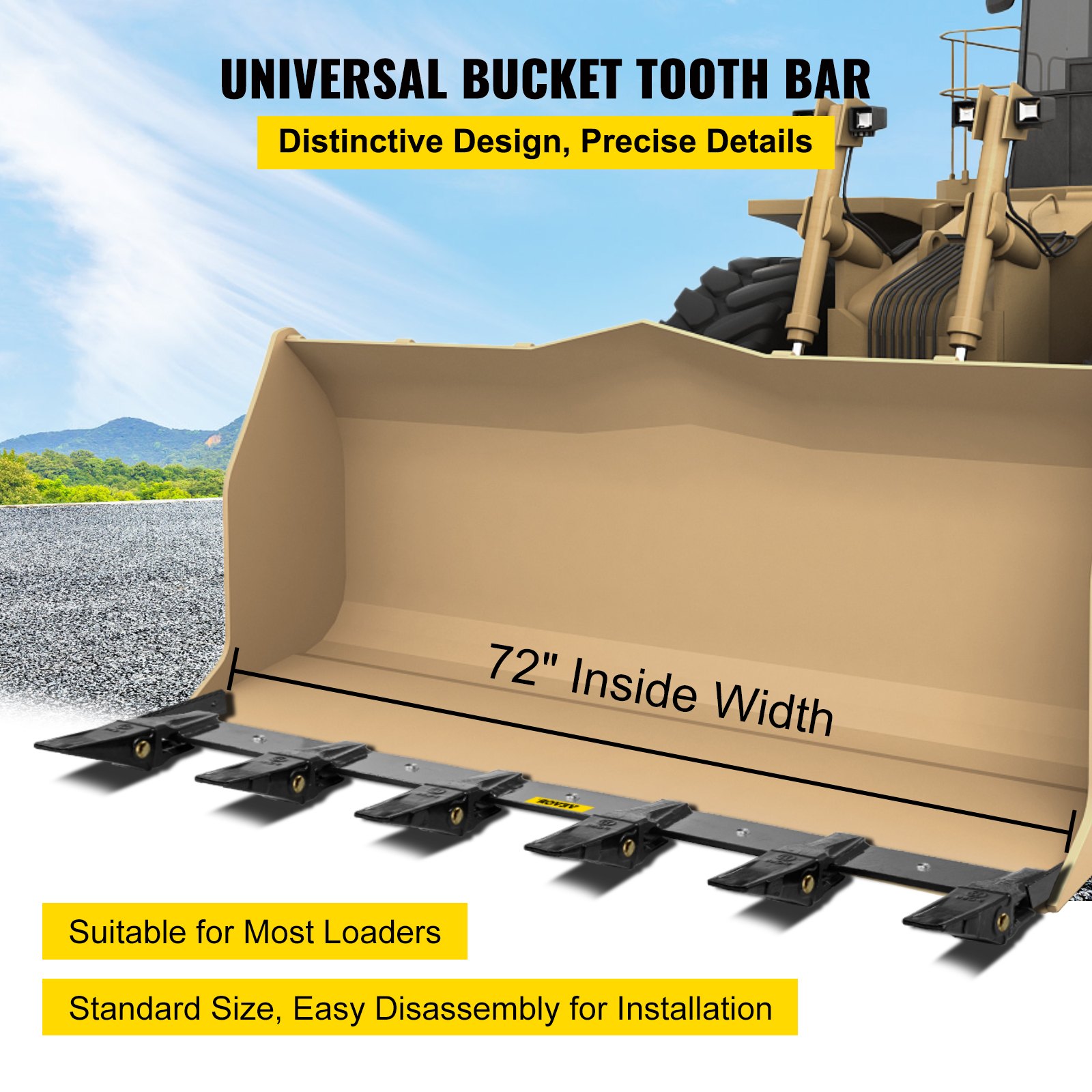 VEVOR Bucket Tooth Bar 60'' Inside Bucket Width Tractor Bucket Teeth 9.84'' Teeth Space Tooth Bar for Loader Bucket 23TF Bolt on Tooth Bucket Enables Penetration of Compacted Soil and Other Material