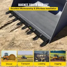 VEVOR Bucket Tooth Bar 72'' Inside Bucket Width Tractor Bucket Teeth 9.84\'\' Teeth Space Tooth Bar for Loader Bucket 23TF Bolt on Tooth Bucket Enables Penetration of Compacted Soil and Other Materi