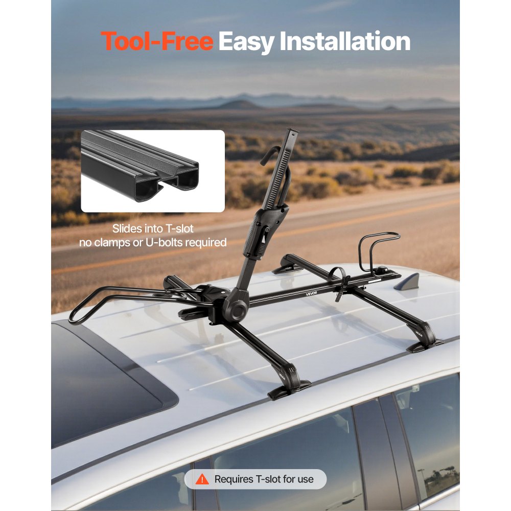 VEVOR Roof Bike Rack, 15 kg Capacity, Foldable Upright Roof Mount Bicycle Rack with Locking Systems & Adjustable Arm for T-Slot Crossbars, Upright Rooftop Bike Rack 1 Bike Carrier for Car SUV, Black