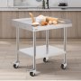 VEVOR stainless steel work table in kitchen setup with rolling pin, eggs, and flour.