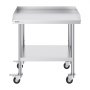 VEVOR stainless steel work table with undershelf and rolling casters.