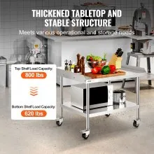 VEVOR Stainless Steel Work Table 30"x36" Commercial Food Prep Table W/ 4 Casters
