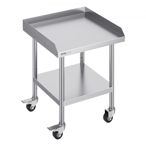 VEVOR Stainless Steel Work Table, 24 x 24 x 30 Inch Commercial Food Prep Worktable with 4 Wheels, Casters, 3-Sided Backsplash Heavy Duty Prep Worktable, Metal Work Table for Restaurant Home Hotel