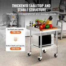 VEVOR Stainless Steel Work Table 24"x24" Commercial Food Prep Table W/ 4 Casters