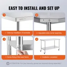 VEVOR Stainless Steel Work Table Commercial Prep Table 30x60 Inch With 4 Casters
