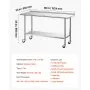 VEVOR Stainless Steel Work Table, 61x152 cm inch Food Prep Table with Wheels and Backsplash, Commercial Kitchen Workstation with Adjustable Undershelf, Metal Utility Worktable, for Restaurant Outdoor