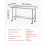 VEVOR Stainless Steel Work Table, 61x152 cm inch Food Prep Table with Wheels and Backsplash, Commercial Kitchen Workstation with Adjustable Undershelf, Metal Utility Worktable, for Restaurant Outdoor