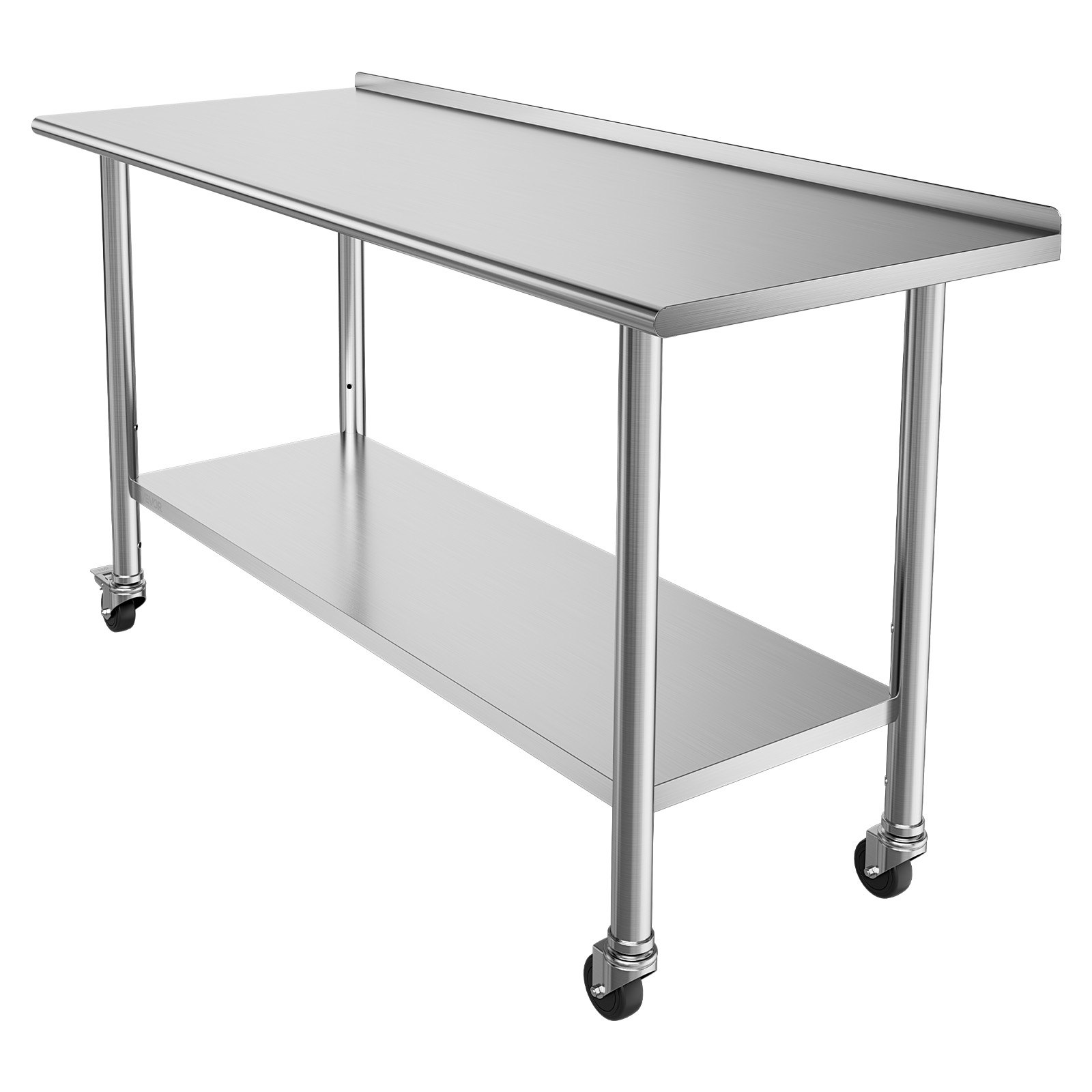 VEVOR Stainless Steel Work Table, 61x152 cm inch Food Prep Table with Wheels and Backsplash, Commercial Kitchen Workstation with Adjustable Undershelf, Metal Utility Worktable, for Restaurant Outdoor
