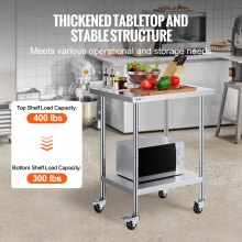 VEVOR Stainless Steel Work Table Commercial Food Prep Table 24"x30" with Casters