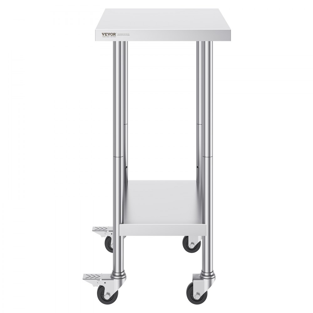 VEVOR Stainless Steel Work Table 24 x 18 x 38 Inch, with 4 Wheels, 3 Adjustable Height Levels, Heavy Duty Food Prep Worktable for Commercial Kitchen Restaurant, Silver