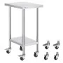 VEVOR Stainless Steel Work Table 24 x 18 x 38 Inch, with 4 Wheels, 3 Adjustable Height Levels, Heavy Duty Food Prep Worktable for Commercial Kitchen Restaurant, Silver
