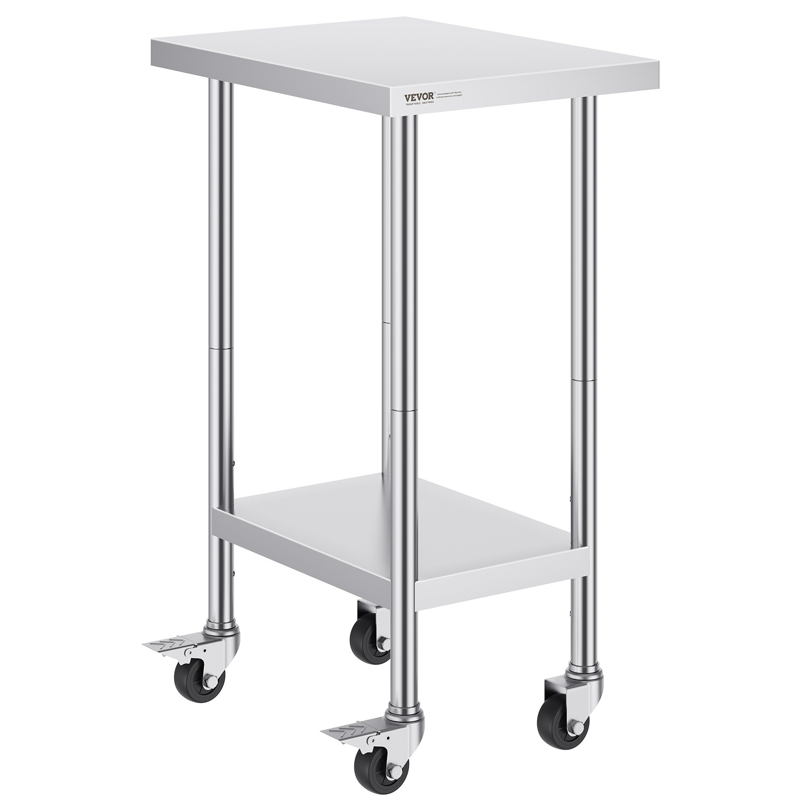 VEVOR Stainless Steel Work Table 24 x 18 x 38 Inch, with 4 Wheels, 3 Adjustable Height Levels, Heavy Duty Food Prep Worktable for Commercial Kitchen Restaurant, Silver