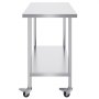 VEVOR stainless steel work table with two shelves and lockable caster wheels.