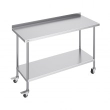 VEVOR 24 x 60 x 40 Inch Stainless Steel Work Table, Commercial Food Prep Worktable with Casters, Heavy Duty Prep Worktable, Metal Work Table with Adjustable Height for Restaurant, Home and Hotel
