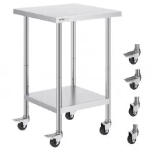 VEVOR Stainless Steel Work Table Commercial Prep Table 24x24 Inch With 4 Casters