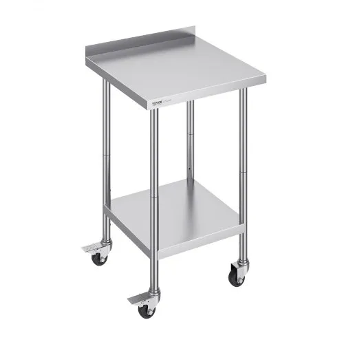 VEVOR 24 x 24 x 40 Inch Stainless Steel Work Table, Commercial Food Prep Worktable with Casters, Heavy Duty Prep Worktable, Metal Work Table with Adjustable Height for Restaurant, Home and Hotel