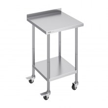 VEVOR 24 x 24 x 40 Inch Stainless Steel Work Table, Commercial Food Prep Worktable with Casters, Heavy Duty Prep Worktable, Metal Work Table with Adjustable Height for Restaurant, Home and Hotel