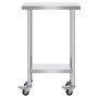 VEVOR stainless steel work table with adjustable undershelf and heavy-duty caster wheels.