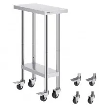 VEVOR Stainless Steel Work Table Commercial Prep Table 24x12 Inch With 4 Casters