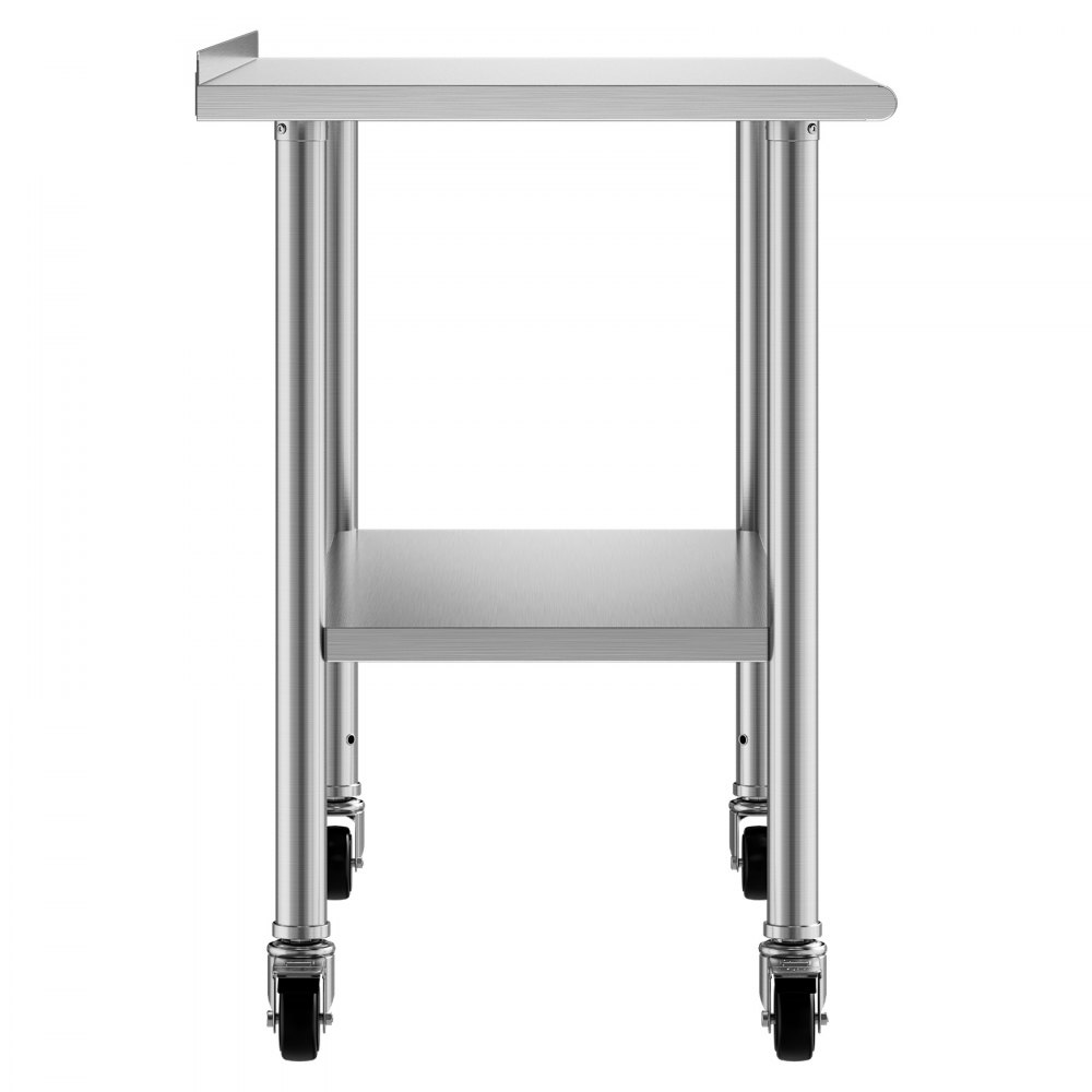 VEVOR Stainless Steel Work Table, 61x122 cm Food Prep Table with Wheels, Commercial Kitchen Workstation with Adjustable Undershelf, Metal Heavy Duty Utility Worktable, for Restaurant Outdoor