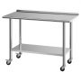 VEVOR Stainless Steel Work Table, 61x122 cm Food Prep Table with Wheels, Commercial Kitchen Workstation with Adjustable Undershelf, Metal Heavy Duty Utility Worktable, for Restaurant Outdoor