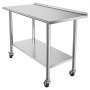 VEVOR Stainless Steel Work Table, 61x122 cm Food Prep Table with Wheels, Commercial Kitchen Workstation with Adjustable Undershelf, Metal Heavy Duty Utility Worktable, for Restaurant Outdoor