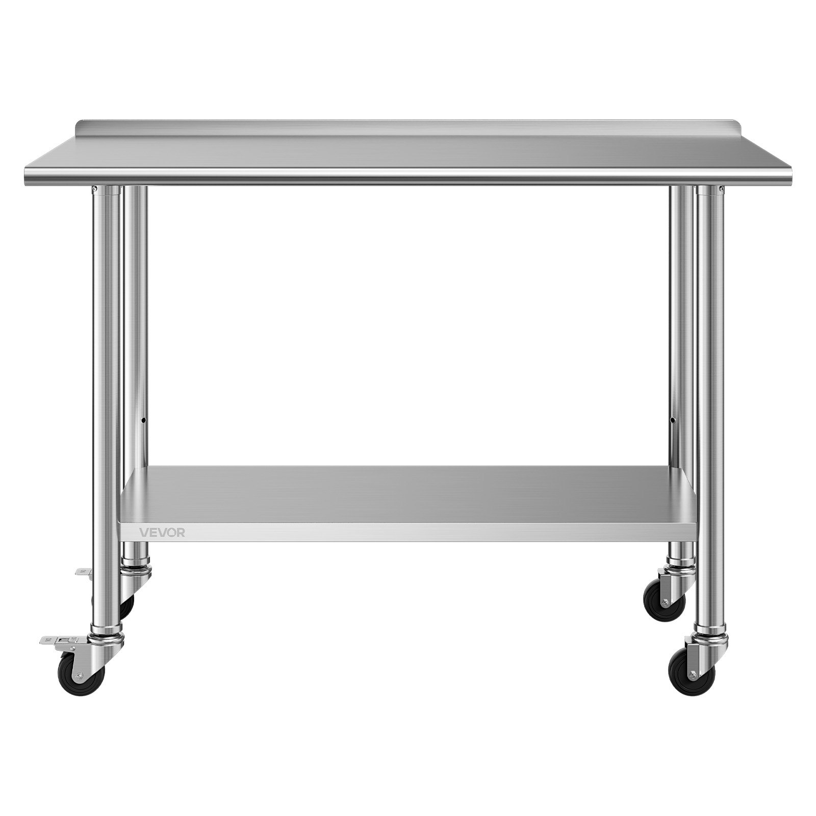 VEVOR Stainless Steel Work Table, 61x122 cm Food Prep Table with Wheels, Commercial Kitchen Workstation with Adjustable Undershelf, Metal Heavy Duty Utility Worktable, for Restaurant Outdoor