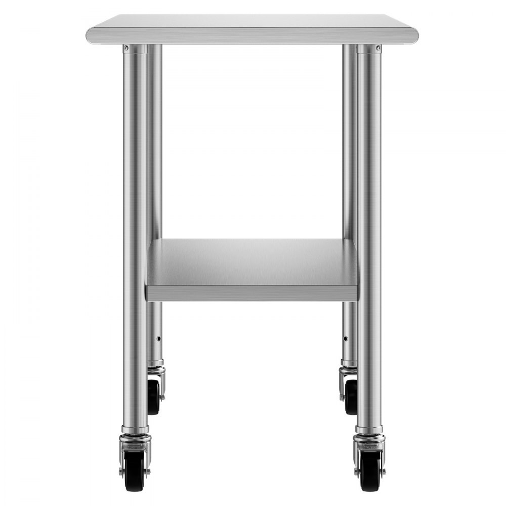 VEVOR Stainless Steel Work Table, 61x122 cm Food Prep Table with Wheels, Commercial Kitchen Workstation with Adjustable Undershelf, Metal Utility Worktable, for Restaurant Outdoor