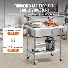 VEVOR 24 x 36 x 40 Inch Stainless Steel Work Table, Commercial Food Prep Worktable with Casters, Heavy Duty Prep Worktable, Metal Work Table with Adjustable Height for Restaurant, Home and Hotel