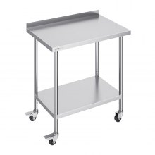 VEVOR 24 x 36 x 40 Inch Stainless Steel Work Table, Commercial Food Prep Worktable with Casters, Heavy Duty Prep Worktable, Metal Work Table with Adjustable Height for Restaurant, Home and Hotel