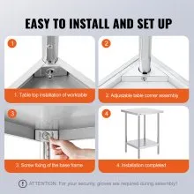 VEVOR Stainless Steel Prep Table, 24 x 24 x 34 Inch, Heavy Duty Metal Worktable with 3 Adjustable Height Levels, Commercial Workstation for Kitchen Garage Restaurant Backyard