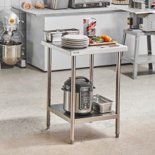 VEVOR Stainless Steel Prep Table, 24 x 24 x 34 Inch, Heavy Duty Metal Worktable with 3 Adjustable Height Levels, Commercial Workstation for Kitchen Garage Restaurant Backyard
