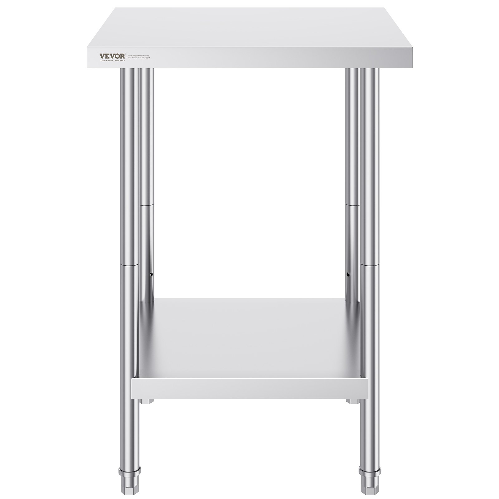 VEVOR Stainless Steel Prep Table, 24 x 24 x 34 Inch, Heavy Duty Metal Worktable with 3 Adjustable Height Levels, Commercial Workstation for Kitchen Garage Restaurant Backyard