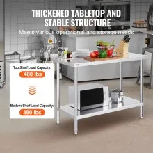 VEVOR Stainless Steel Work Table Commercial Kitchen Work Food Prep Table 24"x48"