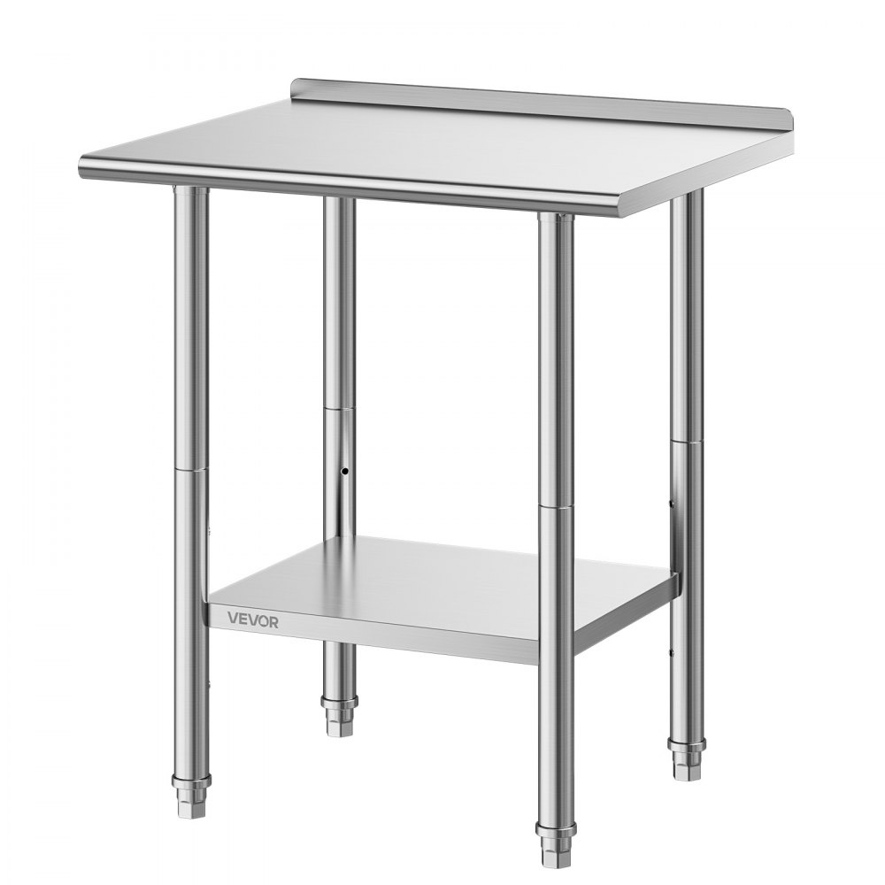 VEVOR Stainless Steel Work Table, 61x76 cm Food Prep Table with Backsplash, Commercial Kitchen Workstation with Adjustable Undershelf, Metal Heavy Duty Utility Worktable, for Restaurant Outdoor
