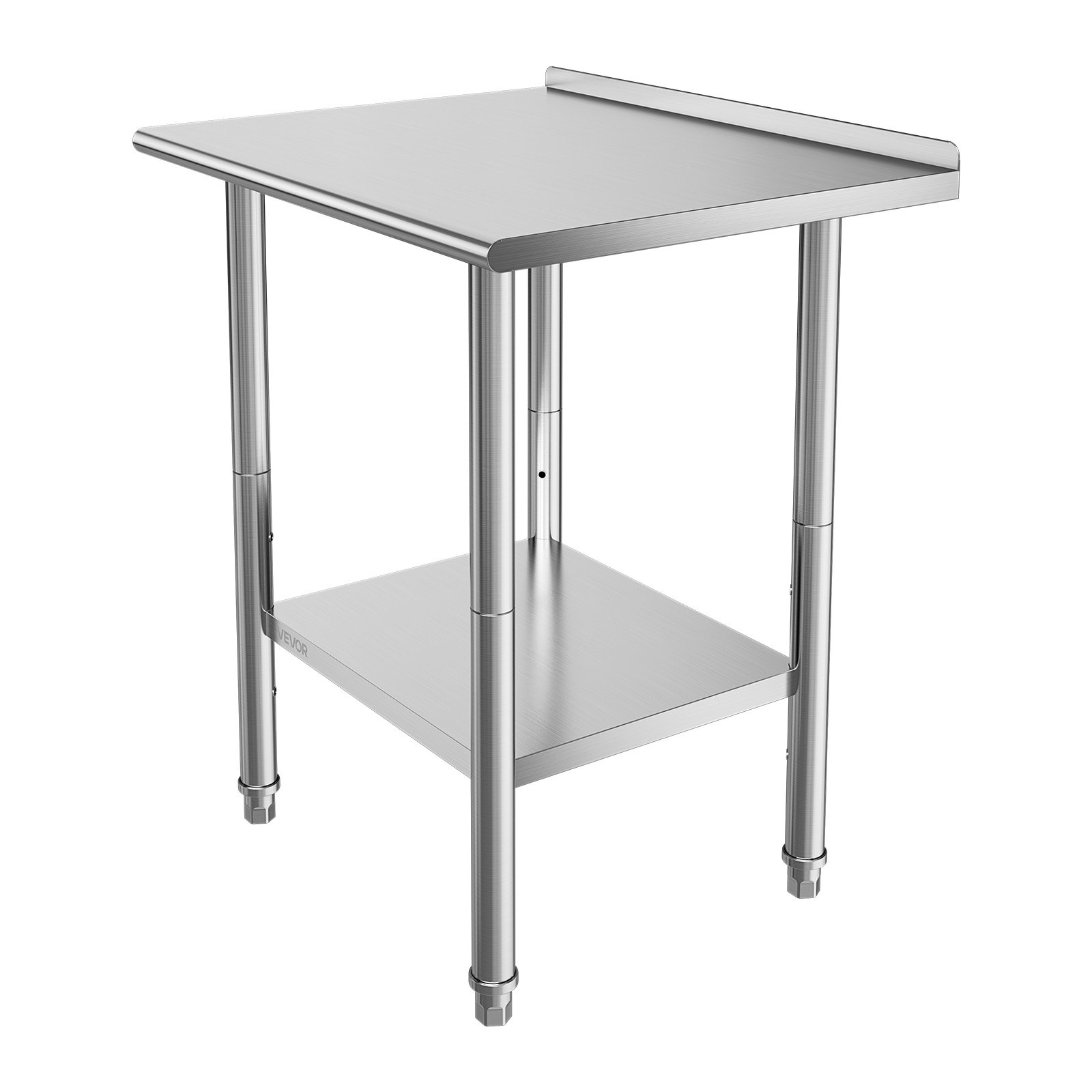 VEVOR Stainless Steel Work Table, 61x76 cm Food Prep Table with Backsplash, Commercial Kitchen Workstation with Adjustable Undershelf, Metal Heavy Duty Utility Worktable, for Restaurant Outdoor