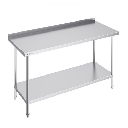 VEVOR 24 x 60 x 36 Inch Stainless Steel Work Table, Commercial Food Prep Worktable Heavy Duty Prep Worktable, Metal Work Table with Adjustable Height for Restaurant, Home and Hotel