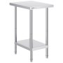 VEVOR Stainless Steel Prep Table, 24 x 18 x 34 Inch, Heavy Duty Metal Worktable with 3 Adjustable Height Levels, Commercial Workstation for Kitchen Garage Restaurant Backyard