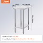 VEVOR Stainless Steel Prep Table, 610 x 457 x 864 mm, Heavy Duty Metal Worktable with 3 Adjustable Height Levels, Commercial Workstation for Kitchen Garage Restaurant Backyard