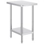 VEVOR Stainless Steel Prep Table, 610 x 457 x 864 mm, Heavy Duty Metal Worktable with 3 Adjustable Height Levels, Commercial Workstation for Kitchen Garage Restaurant Backyard