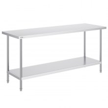 VEVOR Stainless Steel Prep Table, 24 x 72 x 34 Inch, Heavy Duty Metal Worktable with 3 Adjustable Height Levels, Commercial Workstation for Kitchen Garage Restaurant Backyard