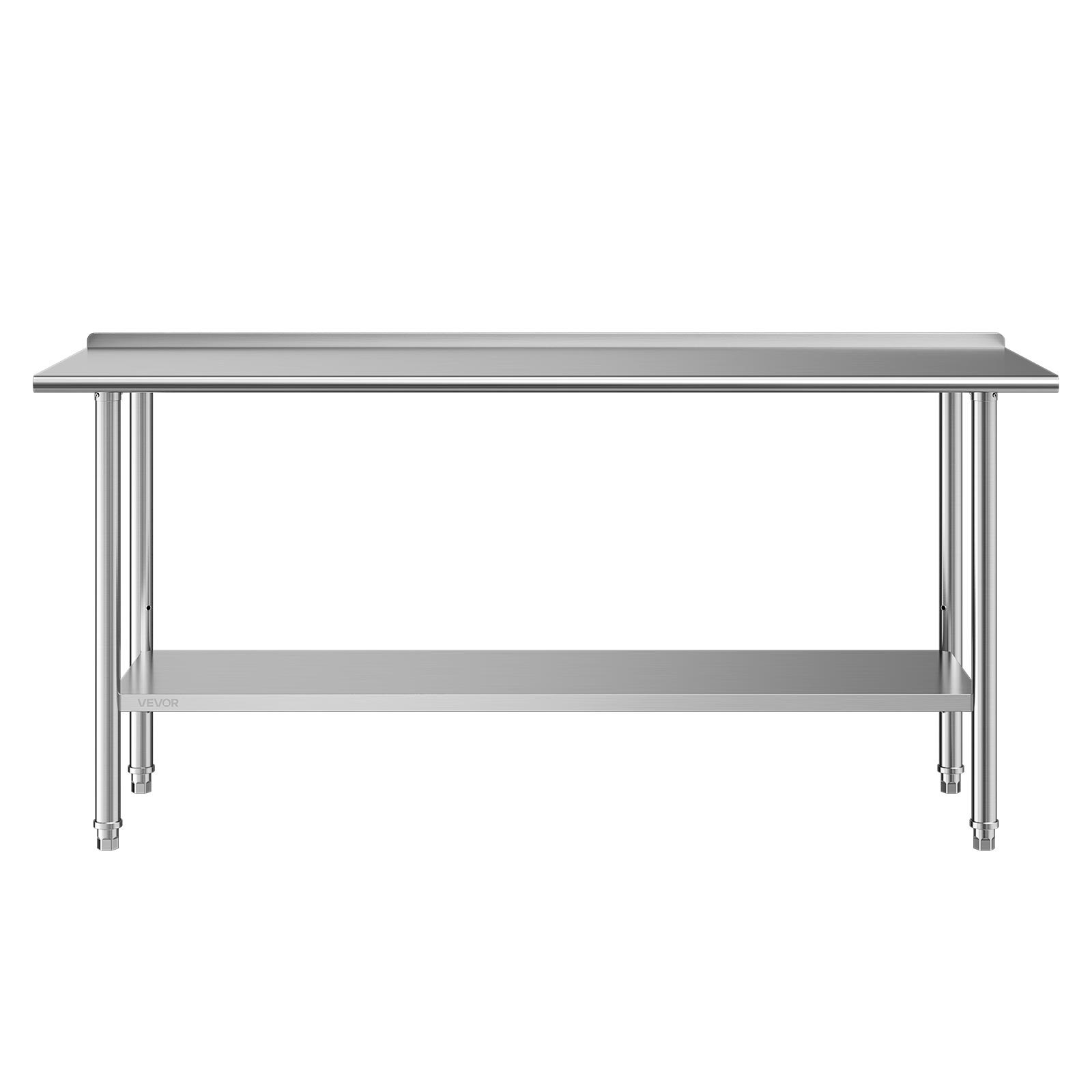 VEVOR Stainless Steel Work Table, 61x183 cm Food Prep Table with Backsplash, Commercial Kitchen Workstation with Adjustable Undershelf, Metal Heavy Duty Utility Worktable, for Restaurant Home Outdoor