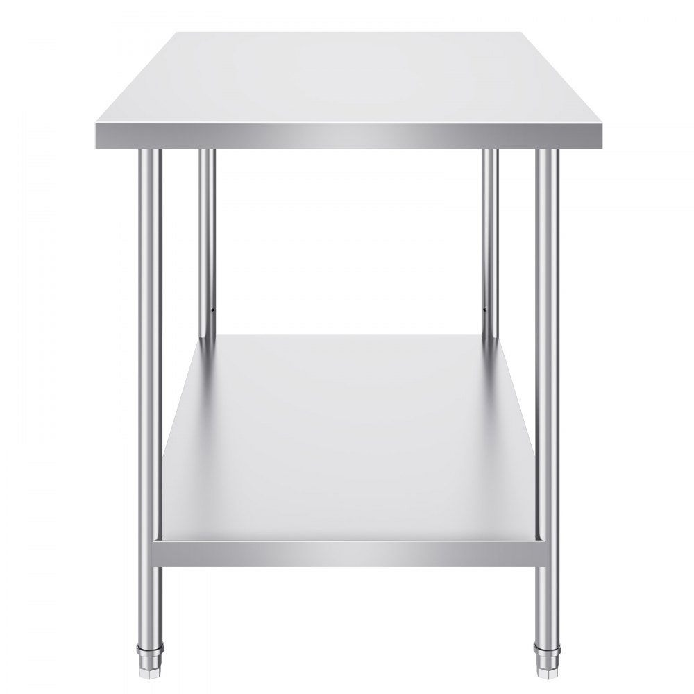 VEVOR Stainless Steel Prep Table, 30 x 48 x 34 Inch, Heavy Duty Metal Worktable with 3 Adjustable Height Levels, Commercial Workstation for Kitchen Garage Restaurant Backyard