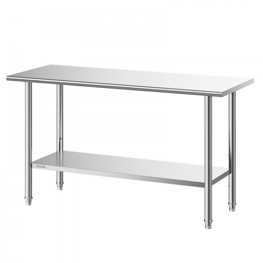 VEVOR Stainless Steel Work Table, 24x48 Inch Food Prep Table, Commercial Kitchen Workstation with Adjustable Undershelf, Metal Heavy Duty Utility Worktable, for Restaurant Home Hotel Garage Outdoor
