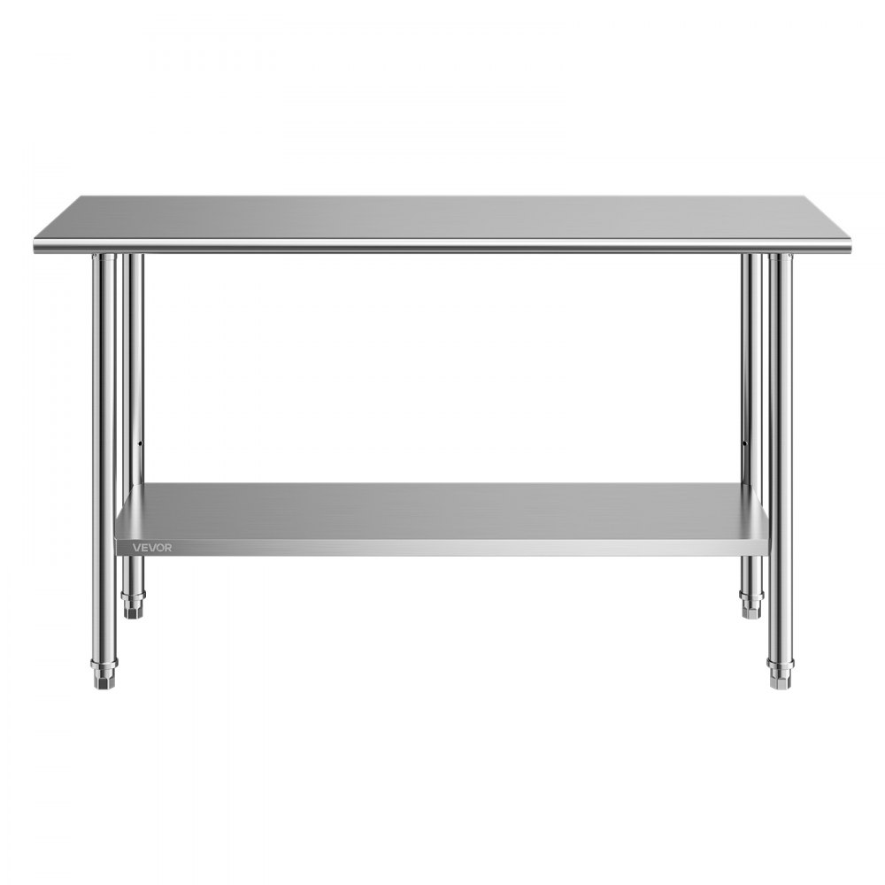 VEVOR Stainless Steel Work Table, 24x48 Inch Food Prep Table, Commercial Kitchen Workstation with Adjustable Undershelf, Metal Heavy Duty Utility Worktable, for Restaurant Home Hotel Garage Outdoor