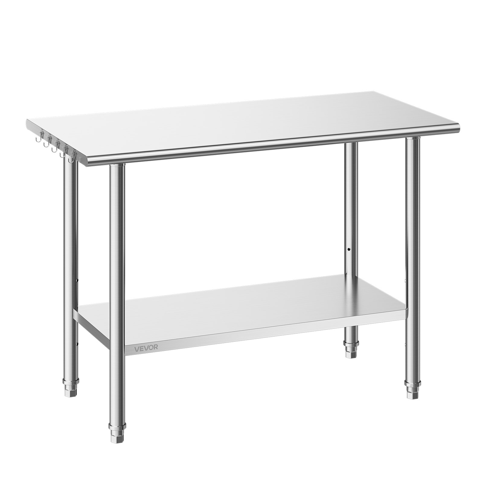 VEVOR Stainless Steel Work Table, 61x122 cm Food Prep Table, Commercial Kitchen Workstation with Adjustable Undershelf, Metal Heavy Duty Utility Worktable, for Restaurant Home Hotel Garage Outdoor
